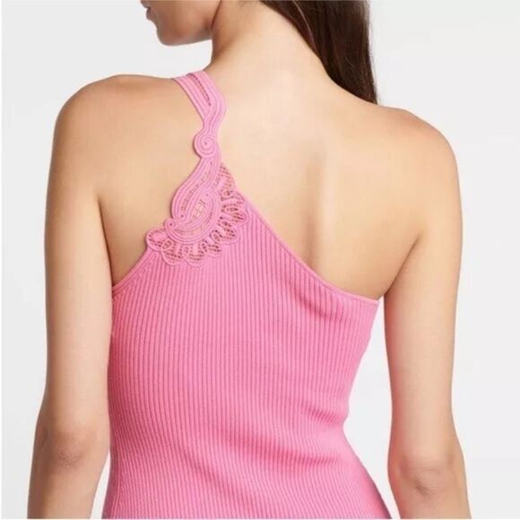 Self Portrait One Shoulder‎ Ribbed Knit Dress Pink Size Medium - Picture 4 of 15